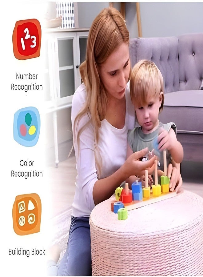 سمونيو لعبة سمونيو الخشبية لتكديس وفرز الأشكال الهندسية، لعبة تعليمية مونتيسوري لتمييز الألوان، متعددة الألوان، 5 أشكال، للأطفال من عمر 3 سنوات فما فوق - Image 3